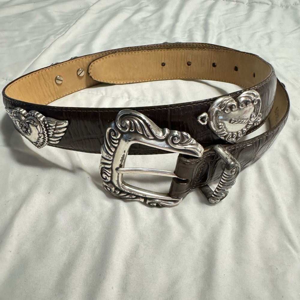 Brighton Romantic Heart Vintage 42409 Women’s Belt Brown Croc Leather 1995 VTG - Picture 11 of 13